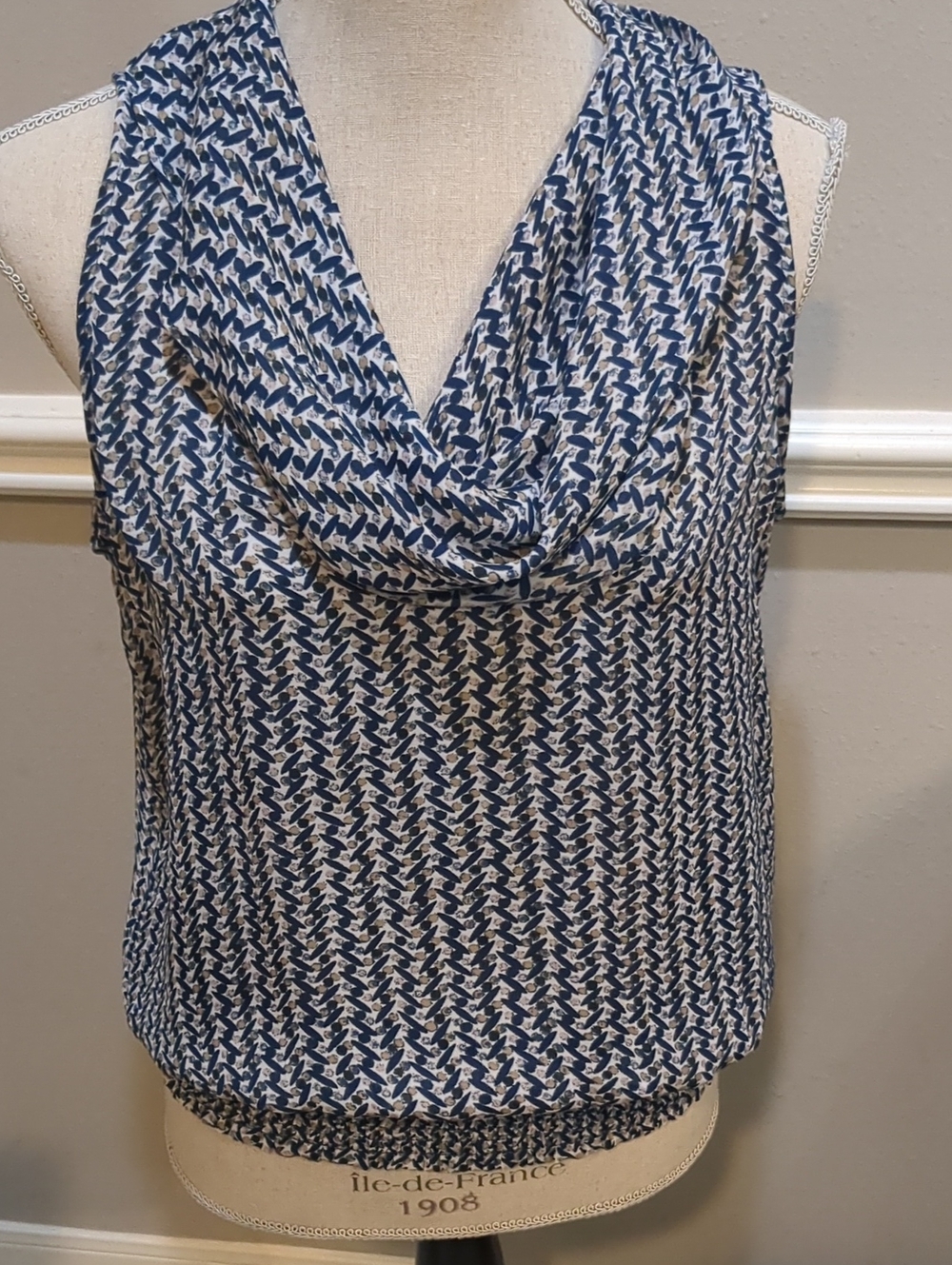 Ann Taylor Navy and White Cowl Neck Sleeveless Camisole